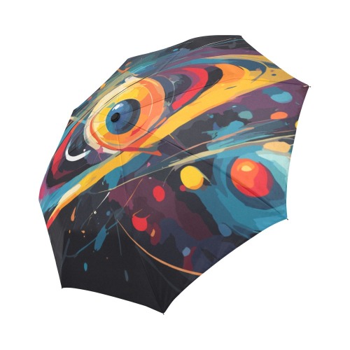 Galactical shapes, planets, stars in black space Auto-Foldable Umbrella (Model U04)