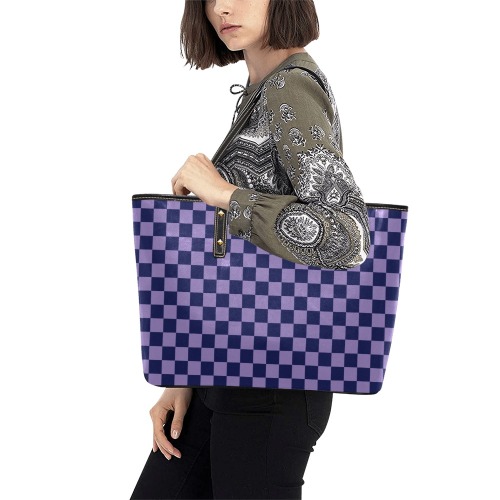 Purple Checkerboard Chic Leather Tote Bag (Model 1709)