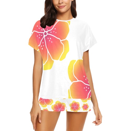 Ô Citrus Flowers on White Women's Short Pajama Set