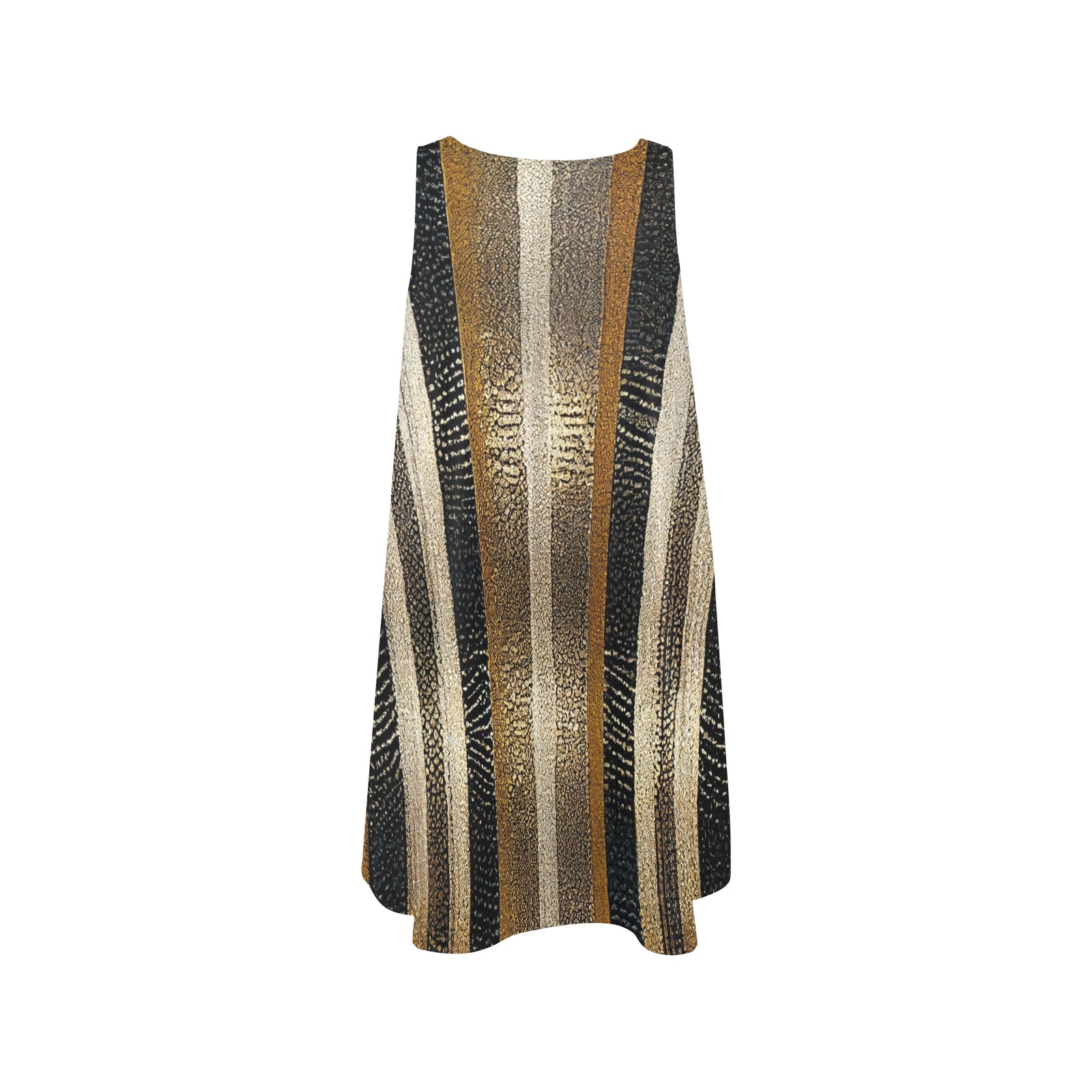 vertical striped pattern, gold, brown and silver Sleeveless A-Line Pocket Dress (Model D57)