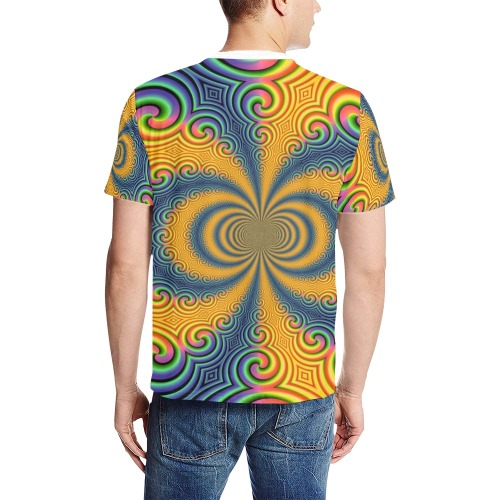 Psychedelic Men's All Over Print T-Shirt (Solid Color Neck) (Model T63)