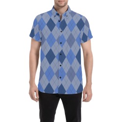 Gray and Blue Abstract Men's All Over Print Short Sleeve Shirt (Model T53)