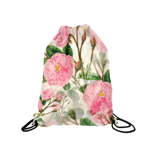 Vintage Pink Rose Garden Blossom Medium Drawstring Bag Model 1604 (Twin Sides) 13.8"(W) * 18.1"(H)