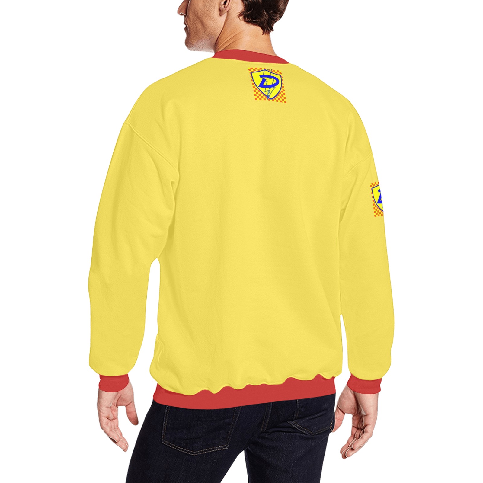 Dionio Clothing - Sweatshirt ( Yellow ,Red & Blue Shield Logo) Men's Oversized Fleece Crew Sweatshirt (Model H18)