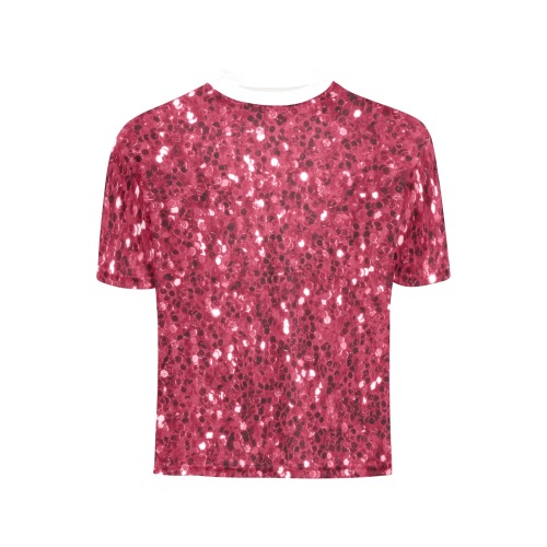 Magenta dark pink red faux sparkles glitter Big Girls' All Over Print Crew Neck T-Shirt (Model T40-2)