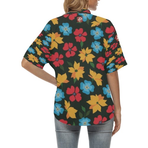 DIONIO Clothing - Women's Flower  Blouse (Multi-Color-Red Logo) All Over Print Hawaiian Shirt for Women (Model T58)