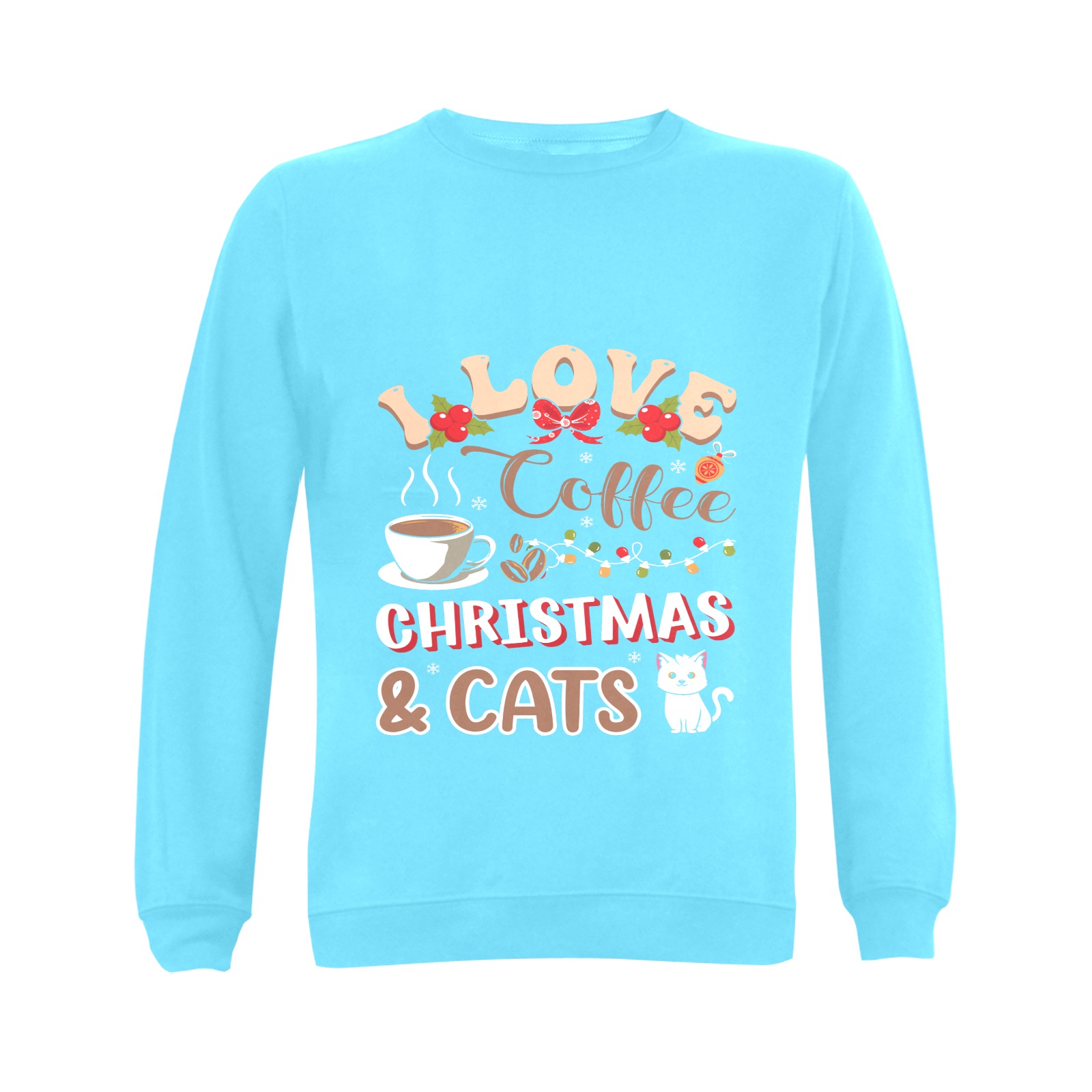 I Love Coffee Christmas & Cats (LB) Gildan Crewneck Sweatshirt(NEW) (Model H01)