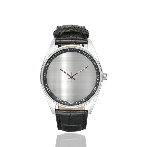 silver metal 1 Men's Casual Leather Strap Watch(Model 211)
