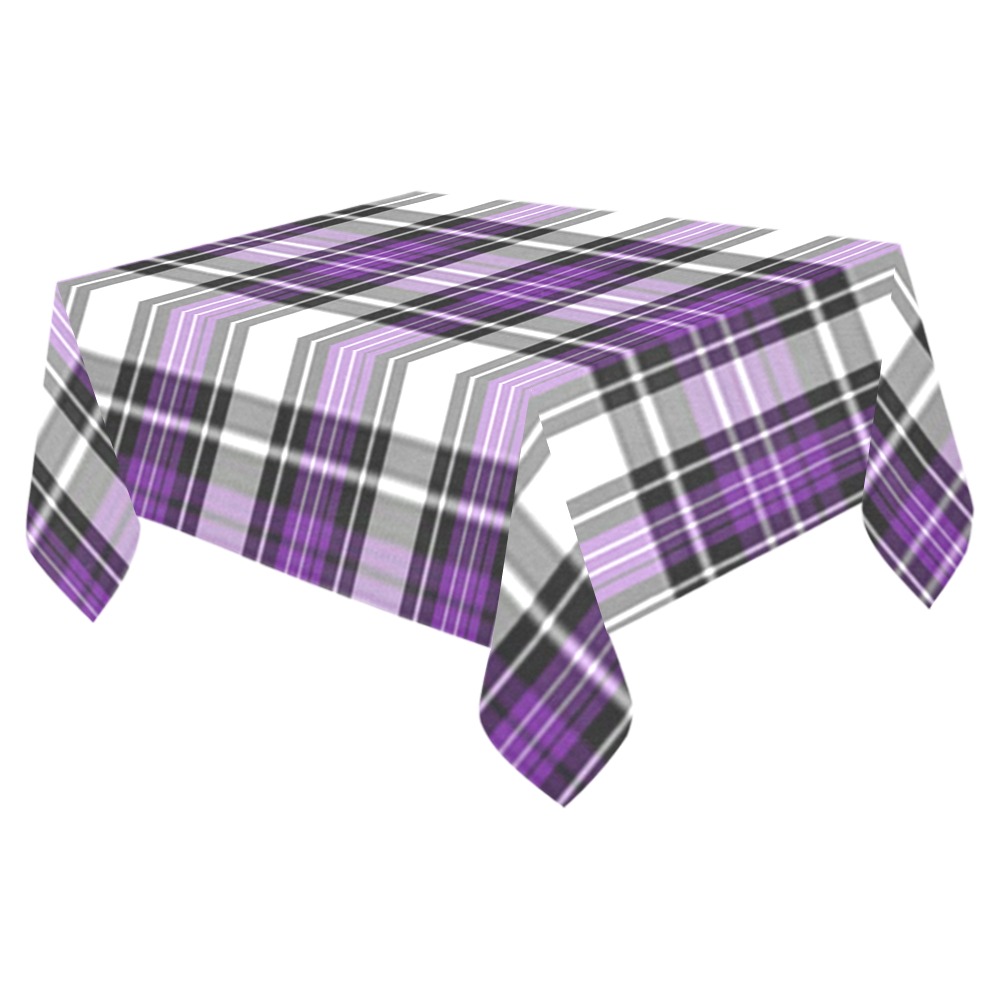 Purple Black Plaid Cotton Linen Tablecloth 52"x 70"