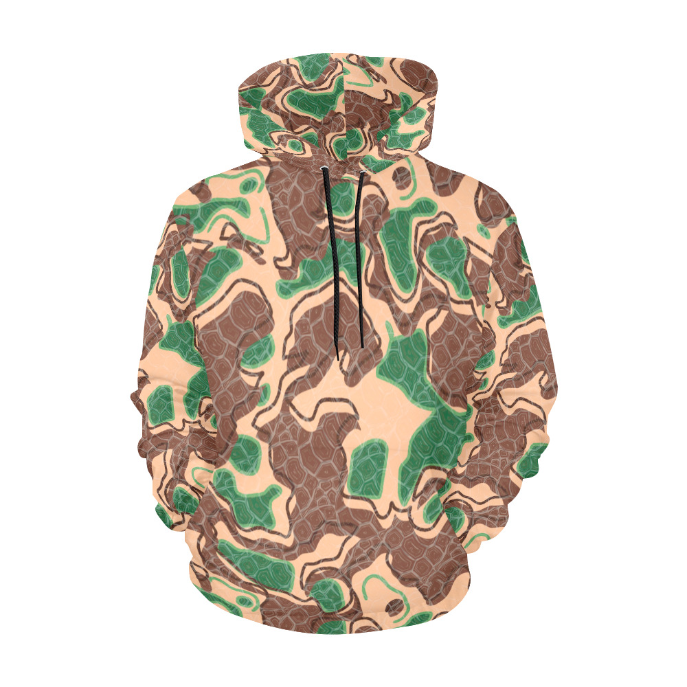 Modern Fashion Military Turtle Camouflage All Over Print Hoodie for Women (USA Size) (Model H13)