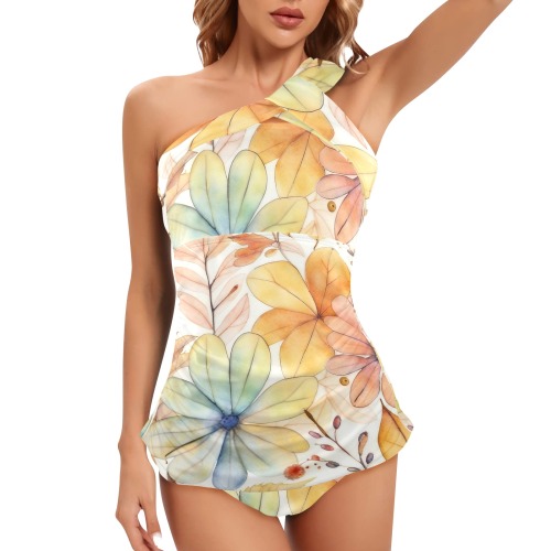 Watercolor Floral 2 Women's One Shoulder Backless Swimsuit (Model S44)