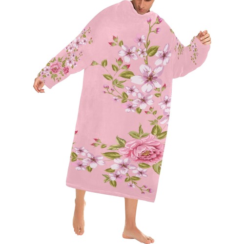 Pure Nature - Summer Of Pink Roses 1 Blanket Robe with Sleeves for Adults