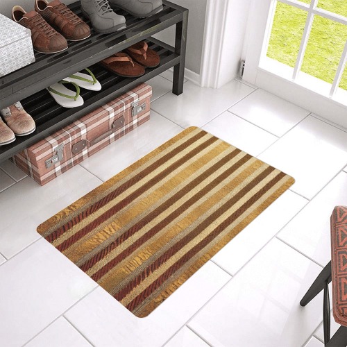 gold and brown striped pattern Doormat 24"x16" (Black Base)