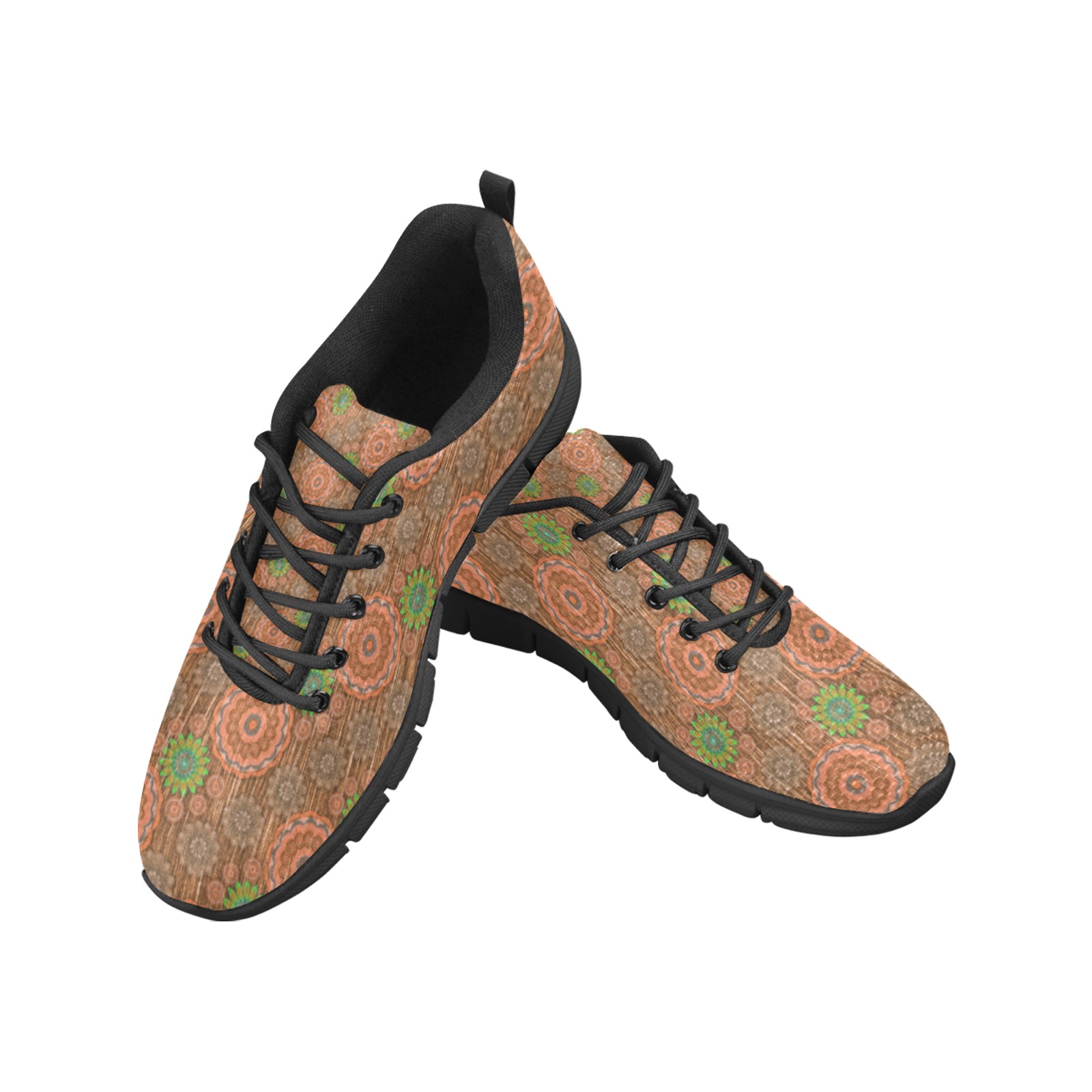 The Orange floral rainy scatter fibers textured Men's Breathable Running Shoes (Model 055)