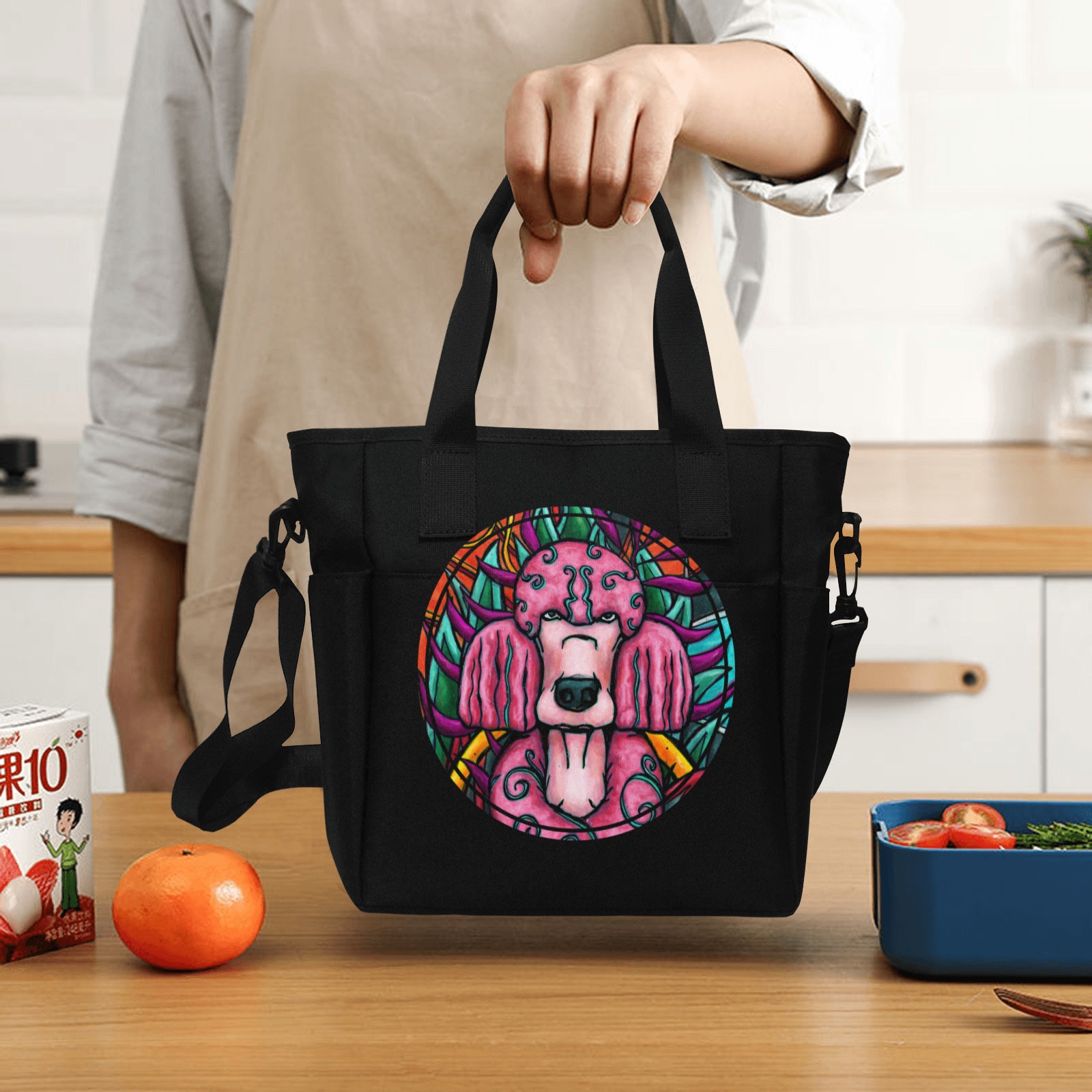 pink poodle Insulated Tote Bag with Shoulder Strap (Model 1724)