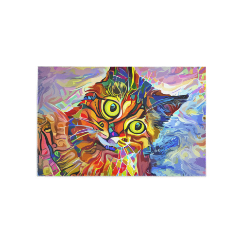 Abstract Cat Face Artistic Pet Portrait Painting Area Rug 5'x3'3''