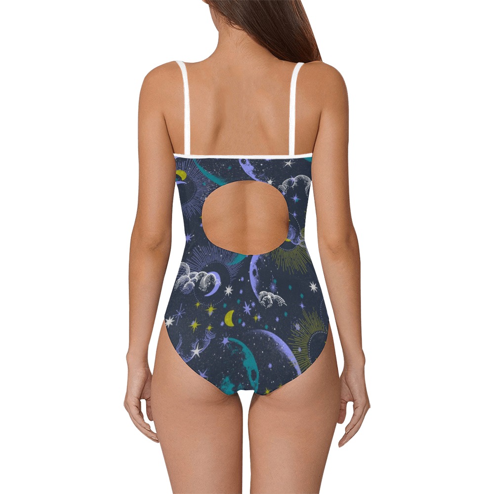 Night sky of stars abstract D Strap Swimsuit ( Model S05)