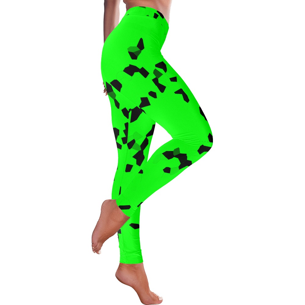 black Interlocking Diamonds Mosaic green Women's Low Rise Leggings (Invisible Stitch) (Model L05)