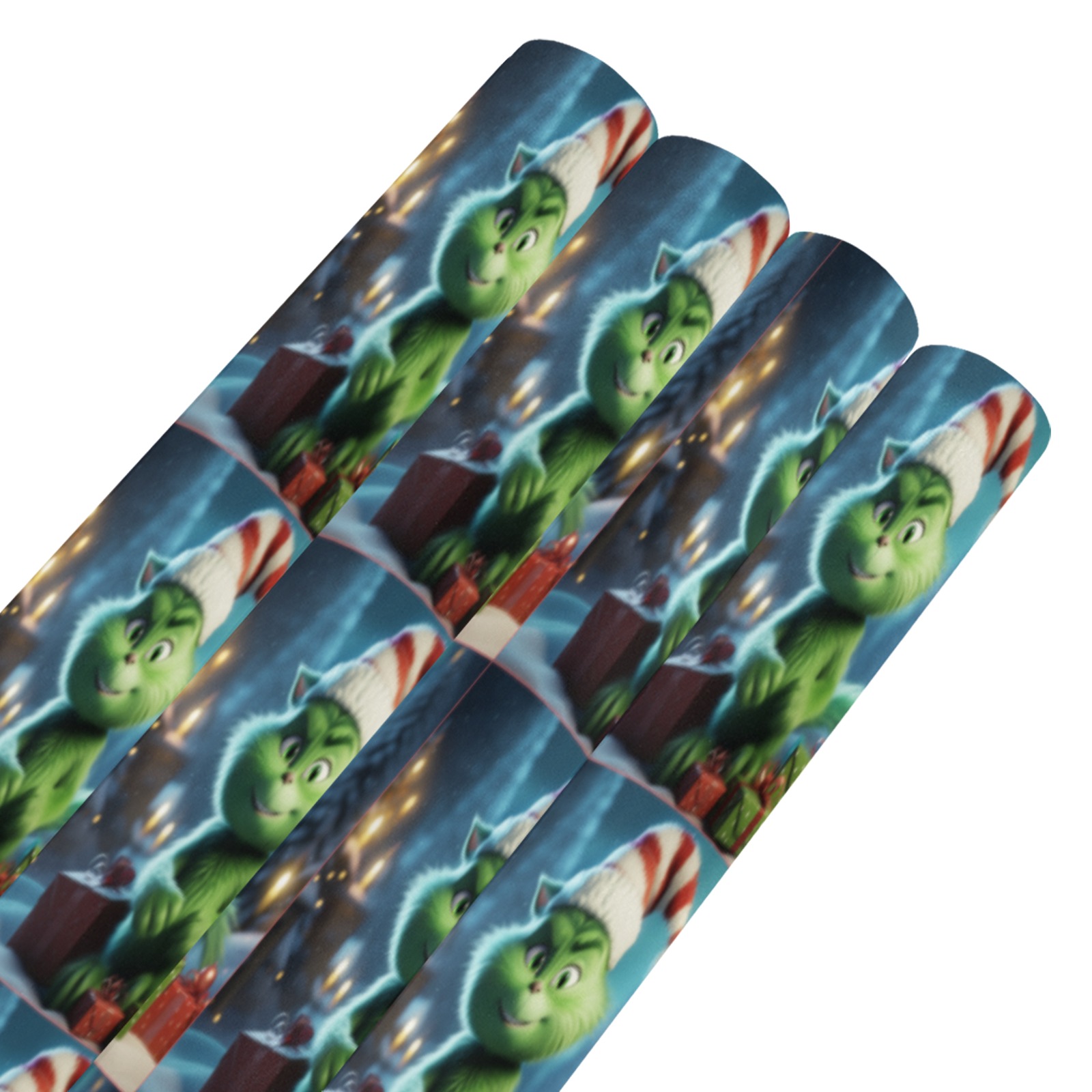 Green Christmas Grinch Cat Gift Wrapping Paper 58"x 23" (4 Rolls)