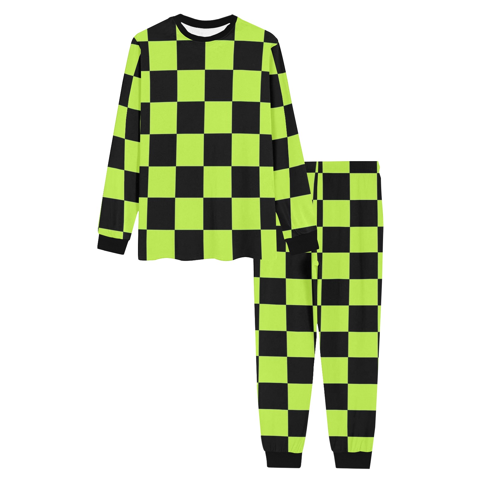 Lime Green and Black Checks Men's All Over Print Pajama Set