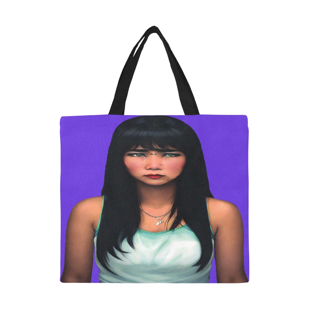 woman crying All Over Print Canvas Tote Bag/Large (Model 1699)