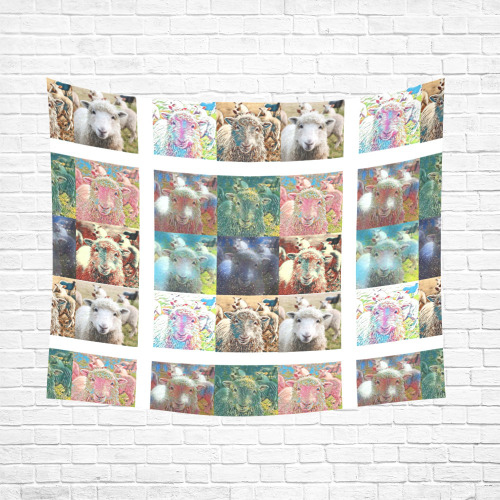 Sheep With Filters Collage Cotton Linen Wall Tapestry 60"x 51"
