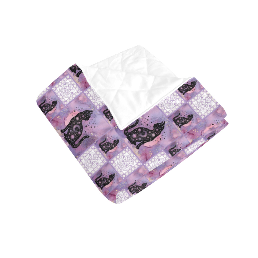 Purple Cosmic Cats Patchwork Pattern Quilt 70"x80"