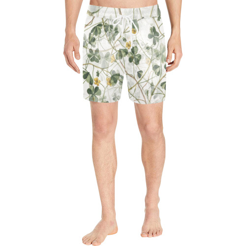 Vintage Yellow Floral Clover Foliage Plant Men's Mid-Length Swim Shorts (Model L39)