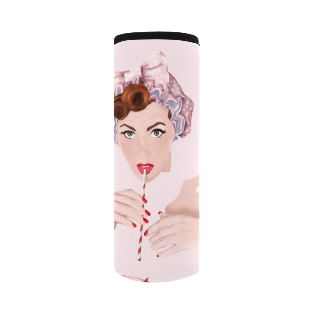 Pink Pin Up Girl Neoprene Water Bottle Pouch/Large