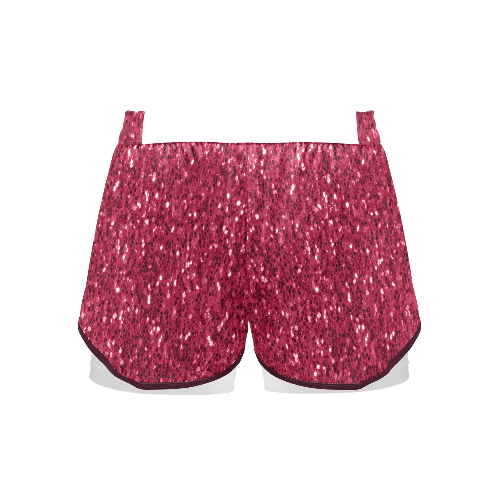 Magenta dark pink red faux sparkles glitter Women's Sports Shorts with Compression Liner (Model L63)