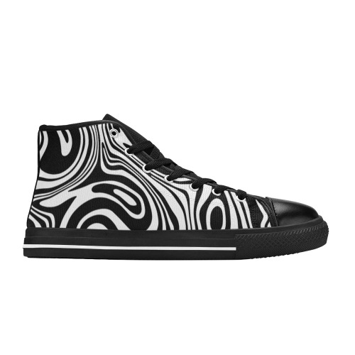 Black and White Marble Women's Classic High Top Canvas Shoes (Model 017)