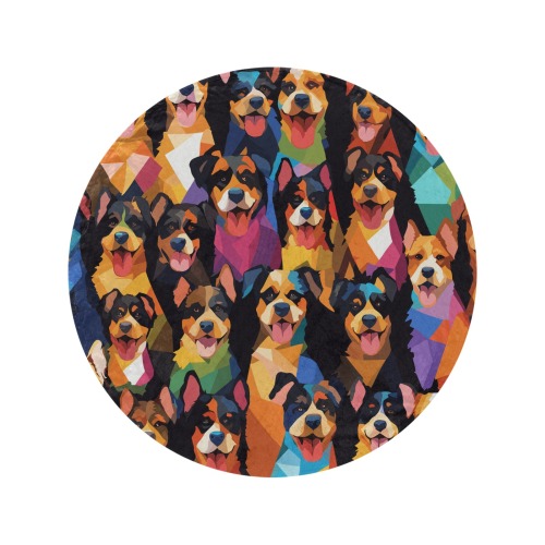 Colorful irregular pattern of funny adorable dogs. Circular Ultra-Soft Micro Fleece Blanket 60"