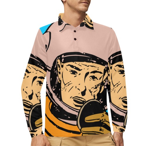 astronaut Men's Long Sleeve Polo Shirt (Model T73)