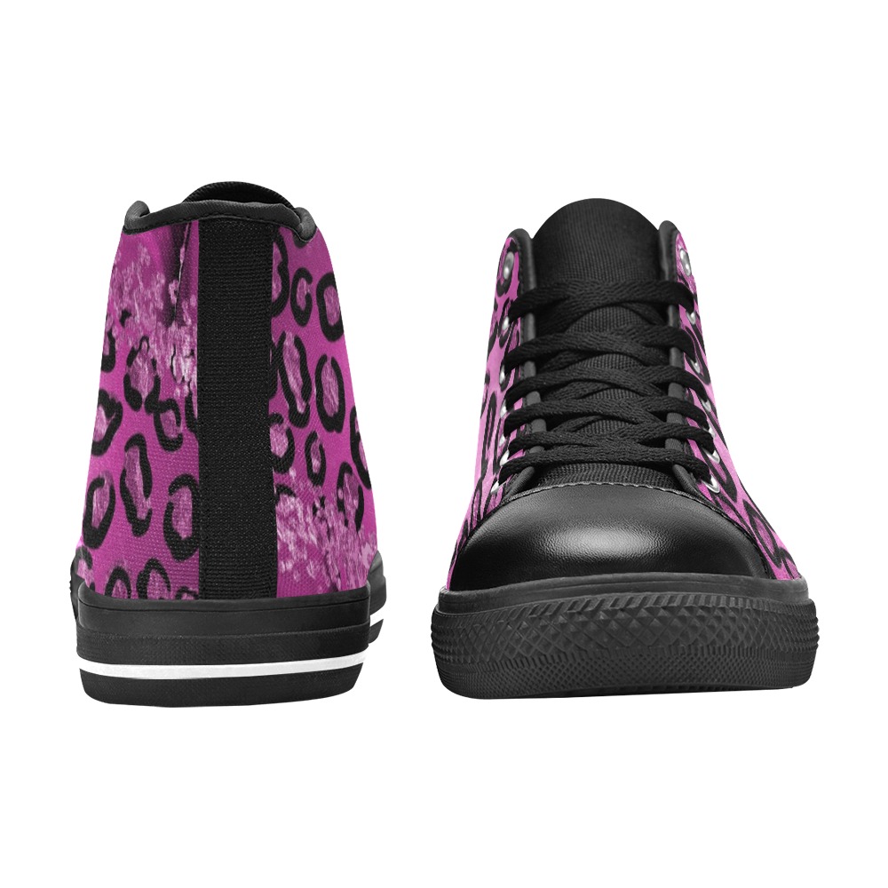 Fantasy Pink Glitter Leopard Women's Classic High Top Canvas Shoes (Model 017)