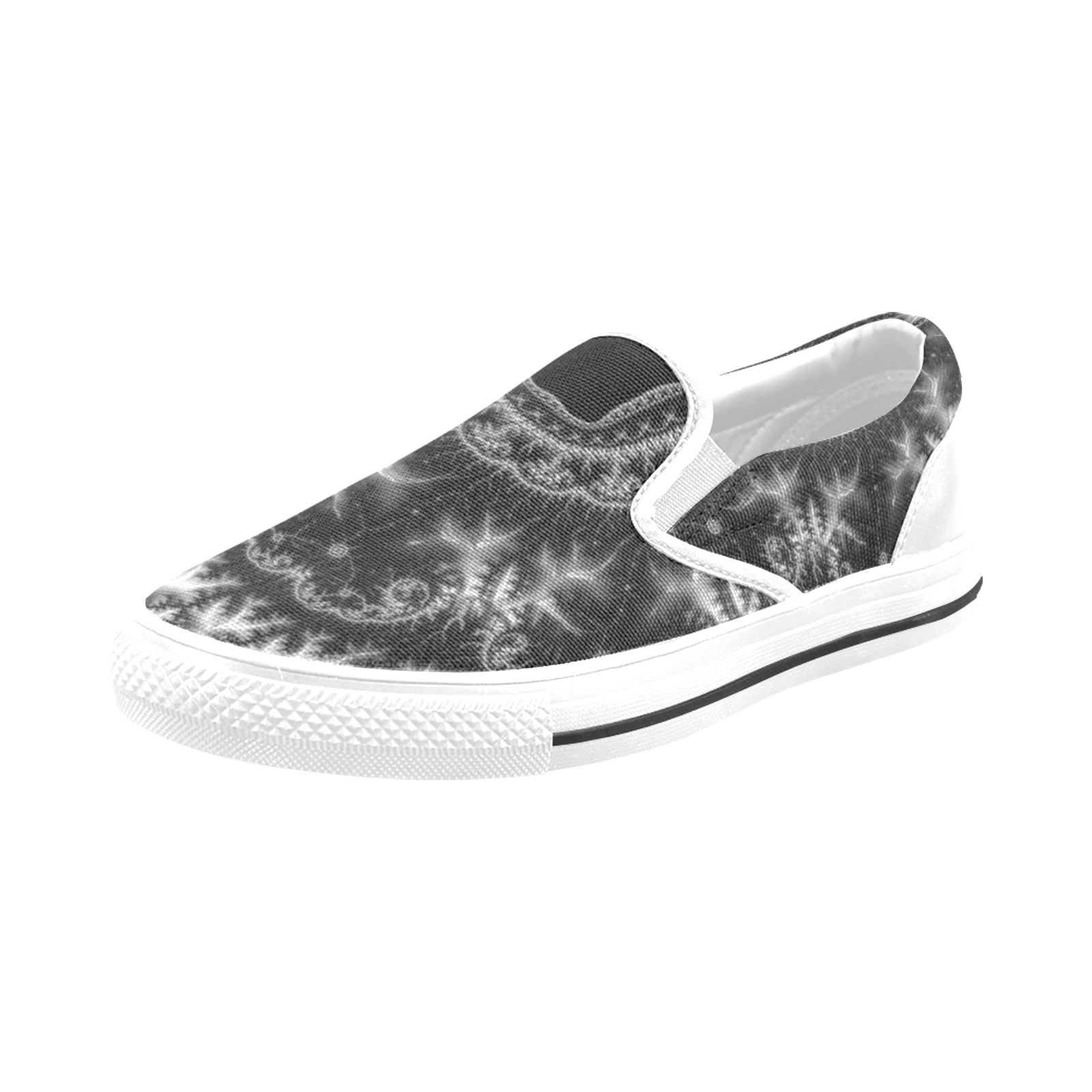 Silver Lace Collar Fractal Abstract Slip-on Canvas Shoes for Kid (Model 019)