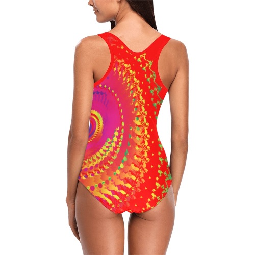 Ô Party Time Wheel 2 on Red Vest One Piece Swimsuit (Model S04)