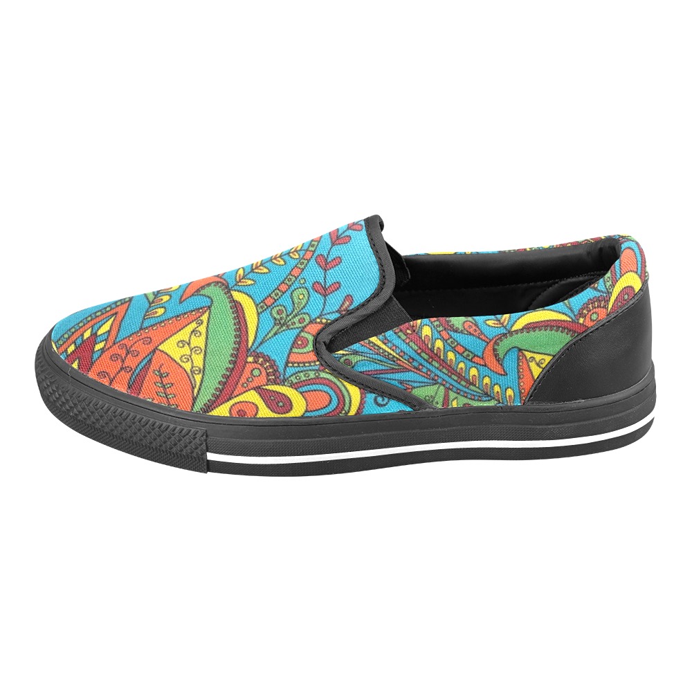 Euphoric Black Women's Slip-on Canvas Shoes (Model 019)