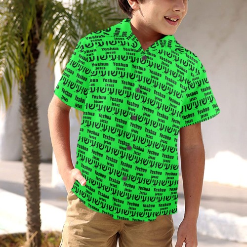 Yeshua Boys Collar Shirt Green Little Boys' Hawaiian Shirt (Model T58)