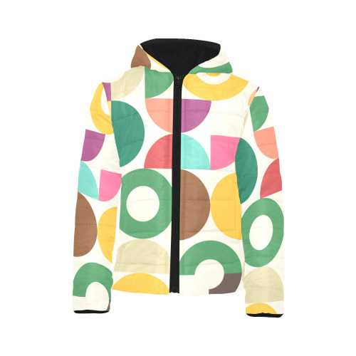 Retro Semi Circle Bauhaus Textile Pattern Kids' Padded Hooded Jacket (Model H45)