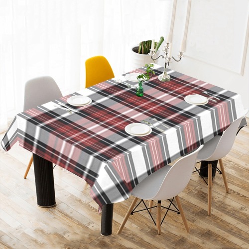 Red Black Plaid Cotton Linen Tablecloth 60"x 104"