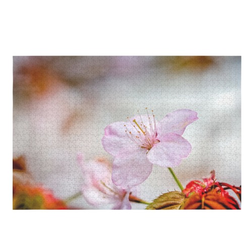 Soft pink sakura cherry flower. Magical garden. 1000-Piece Wooden Jigsaw Puzzle (Horizontal)