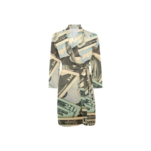 US PAPER CURRENCY Men's Long Sleeve Belted Night Robe (Model H56)