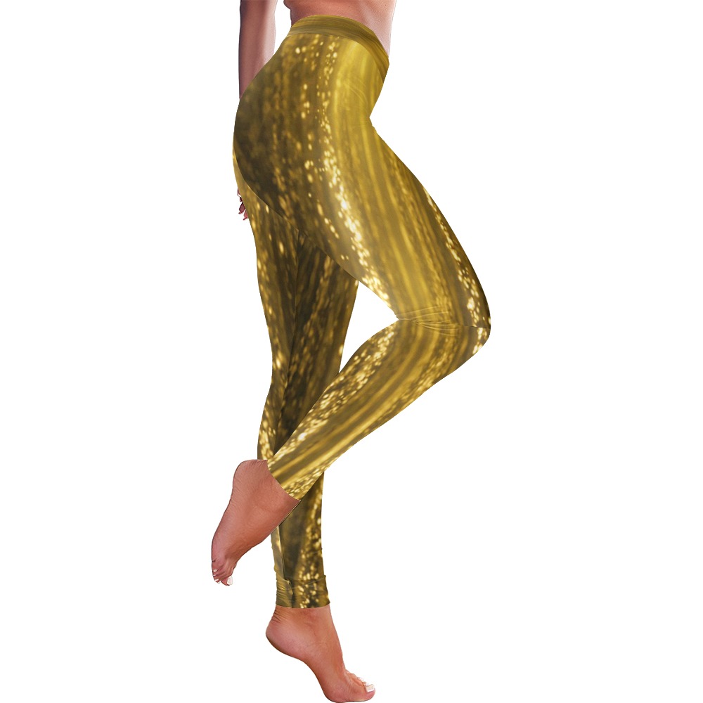 Golden Glitter Women's Low Rise Leggings (Invisible Stitch) (Model L05)