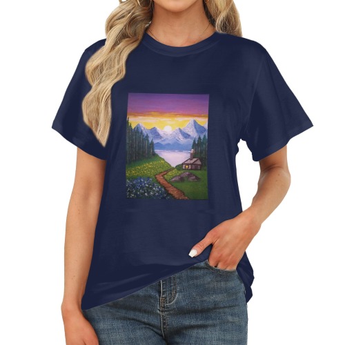 Lake Mountain Cabin Women's Dark Blue T-Shirt