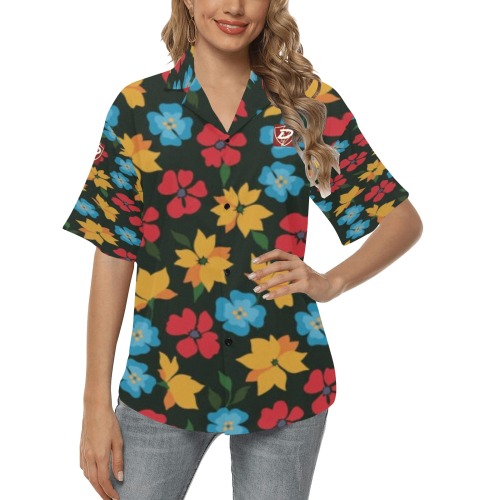 DIONIO Clothing - Women's Flower  Blouse (Multi-Color-Red Logo) All Over Print Hawaiian Shirt for Women (Model T58)