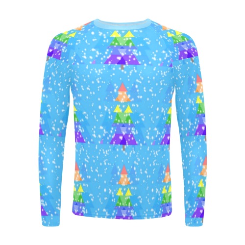Rainbow Christmas by Nico Bielow Men's Long Sleeve Swim Shirt (Model S39)