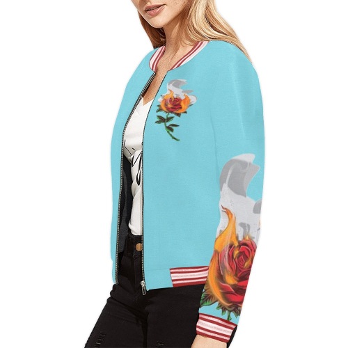 Womans Aromatherapy Apparel Light Blue Bomber Jacket All Over Print Bomber Jacket for Women (Model H21)