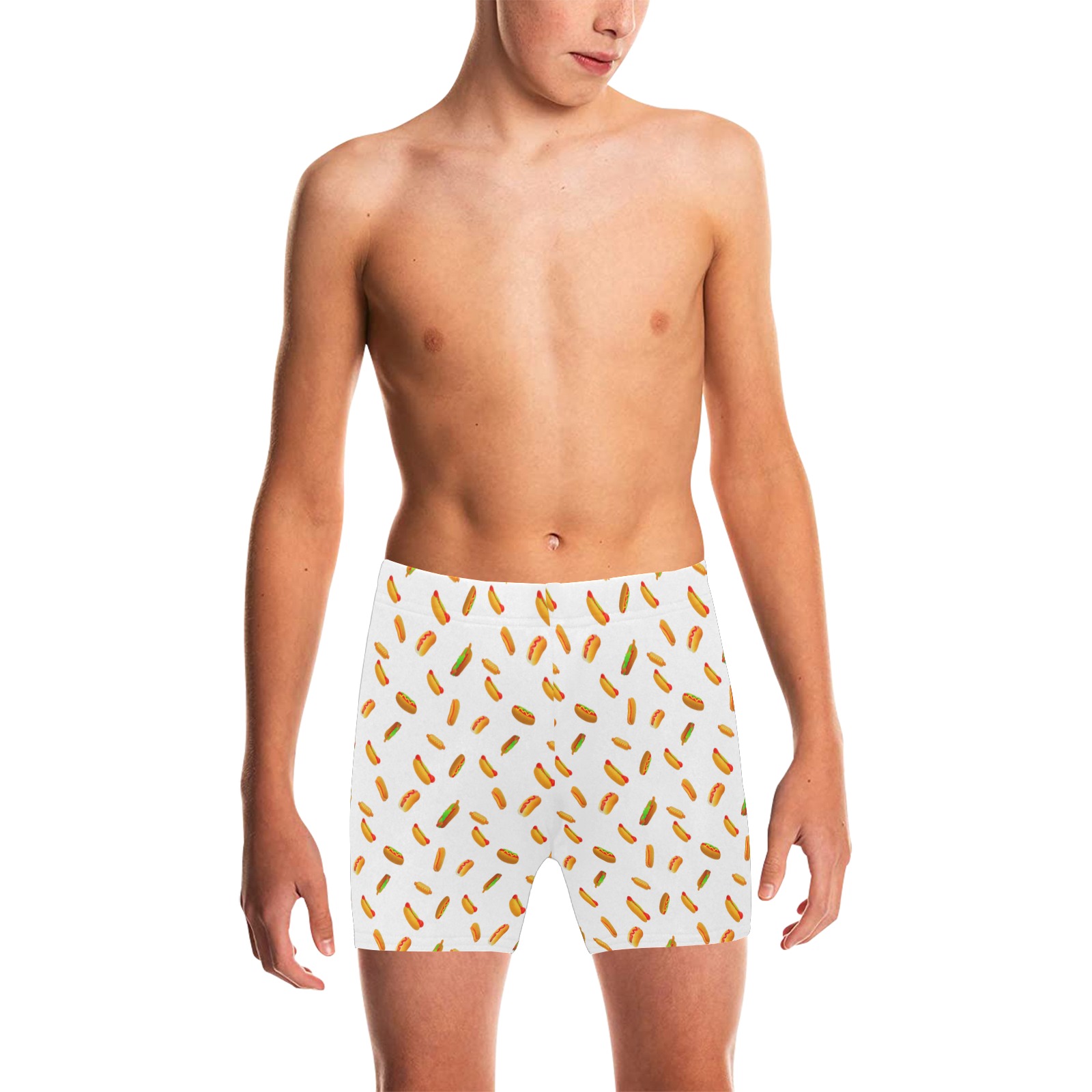 Hot Dog Pattern - White Big Boys' Swimming Trunks (Model L57)