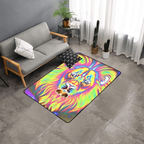 The Lion in Negative Rainbow Area Rug with Black Binding 5'3''x4'
