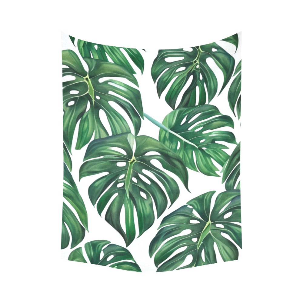 Monstera Leaves Pattern Cotton Linen Wall Tapestry 60"x 80"